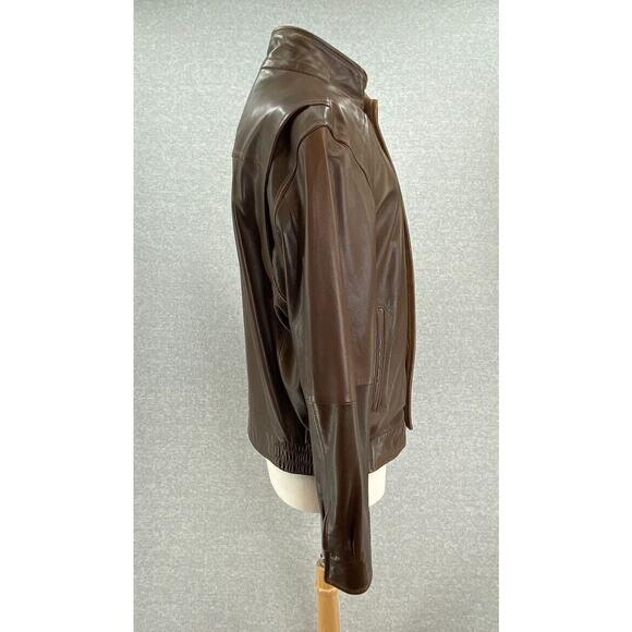 Cremieux Lambskin Jacket Mens Large Brown Bomber Flight Zip Bib Double Collar - Picture 12 of 16